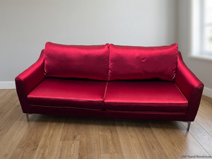 Modern Magenta Pink 3 Seater Couch with Metal Legs – styled product image