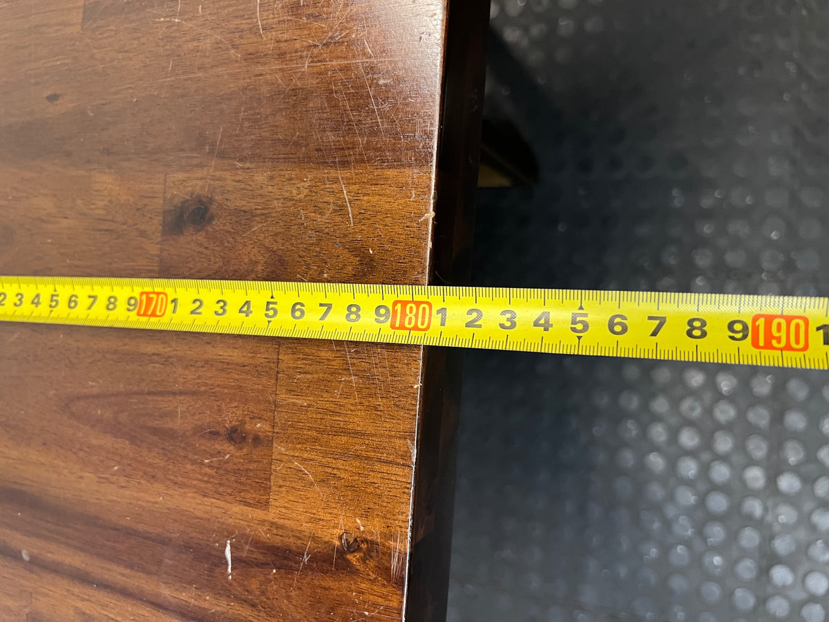 Dark Wood Dining Table with Bronze Metal Legs – width measurement