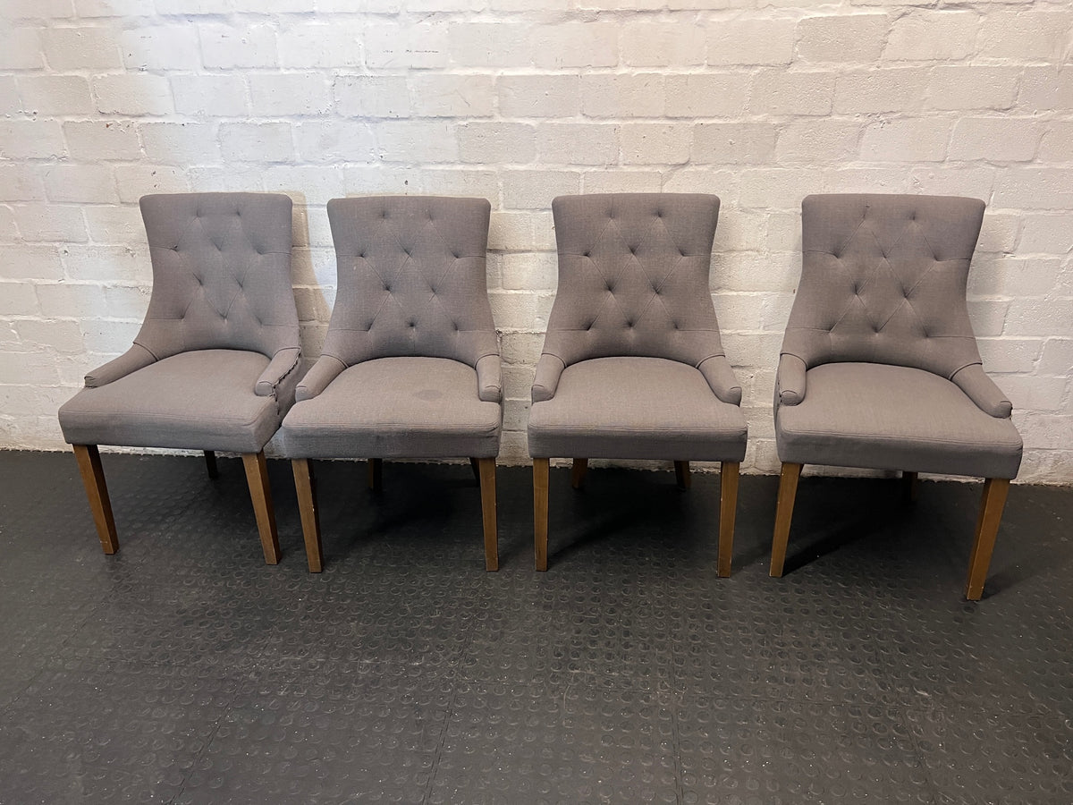 Grey Upholstered Tufted Dining Chair – side view