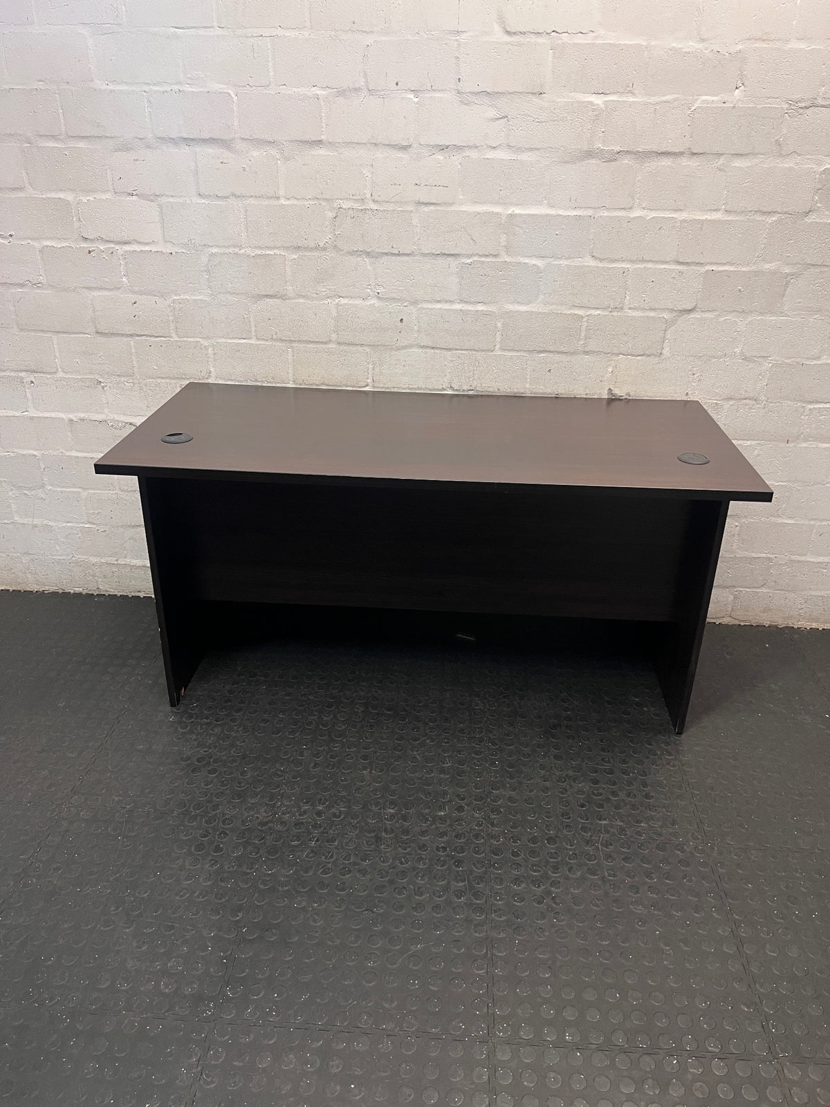 Dark Brown Office Desk with Cable Ports – condition detail