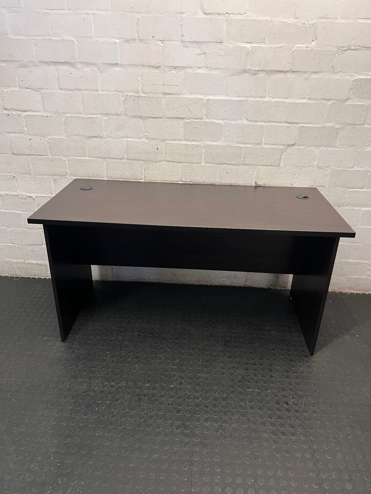Dark Brown Office Desk with Cable Ports – main front view