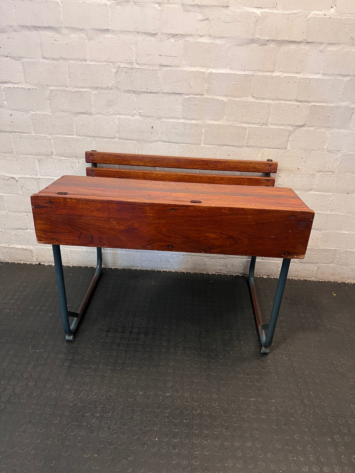 Vintage Style Wooden School Desk with Metal Frame – main front view