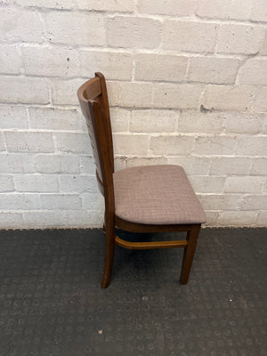 Brown Wooden Dining Chair with Fabric Upholstered Seat — Damaged Condition – top view