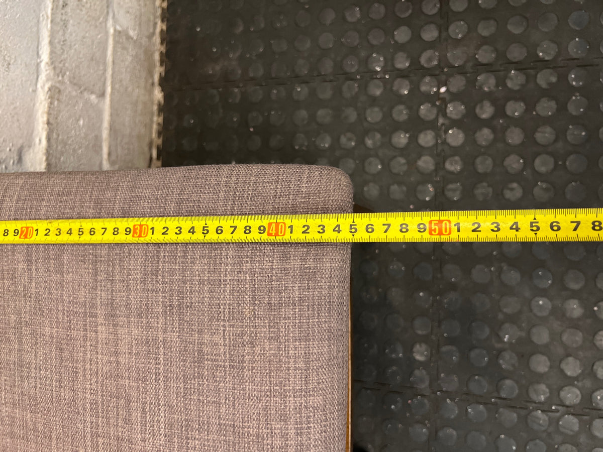 Brown Wooden Dining Chair with Fabric Upholstered Seat — Damaged Condition – width measurement