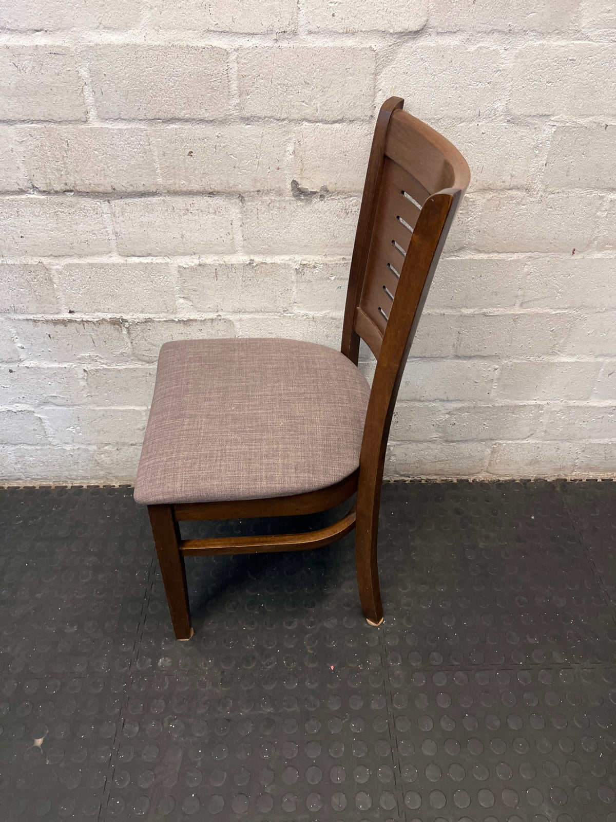 Dark Wood Dining Chair with Textured Upholstered Seat – back view