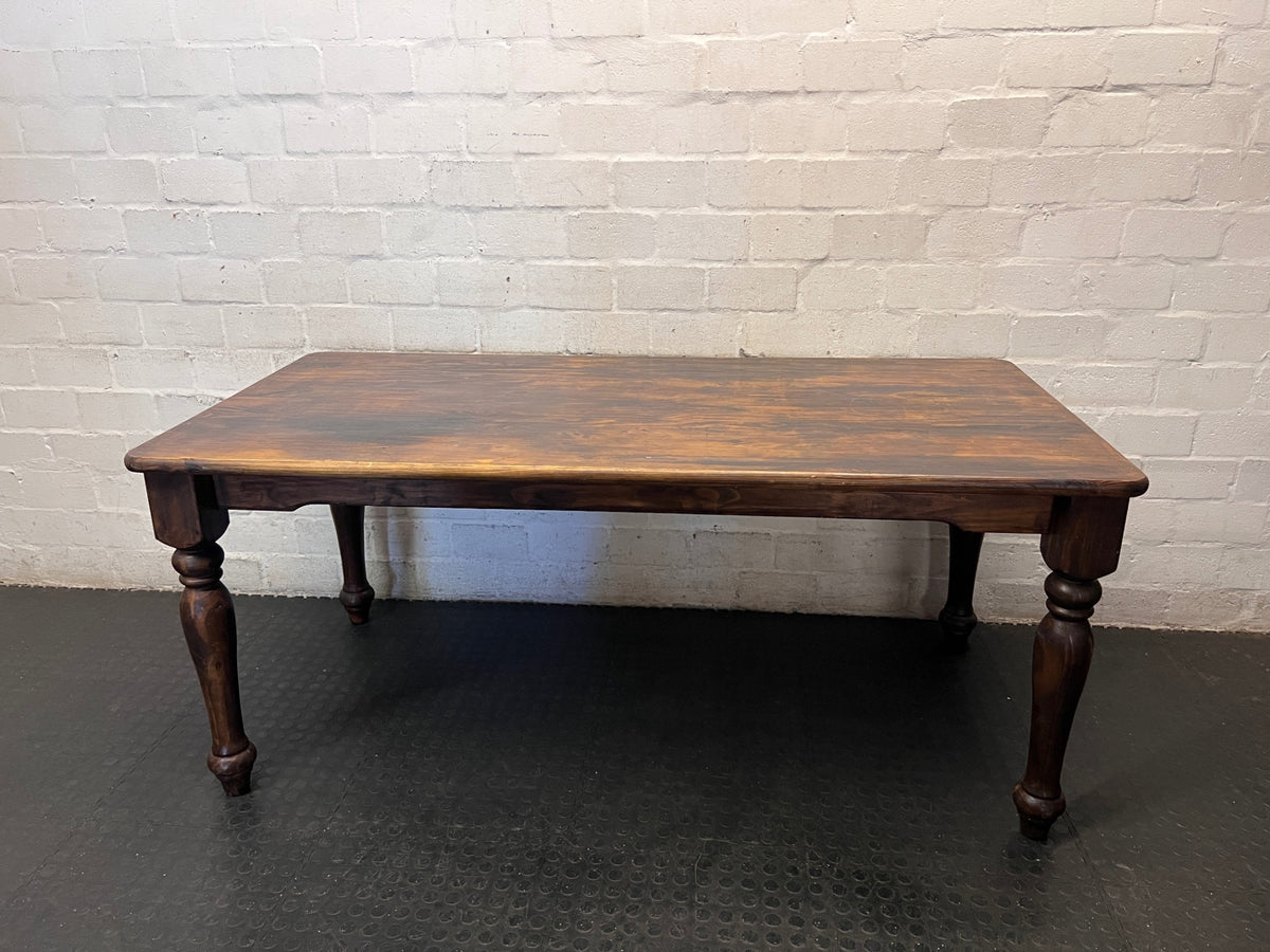 Dark Stained Pine Dining Table with Turned Legs – main front view
