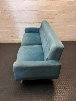 Cerulean Blue Tufted 2 Seater Couch – side view