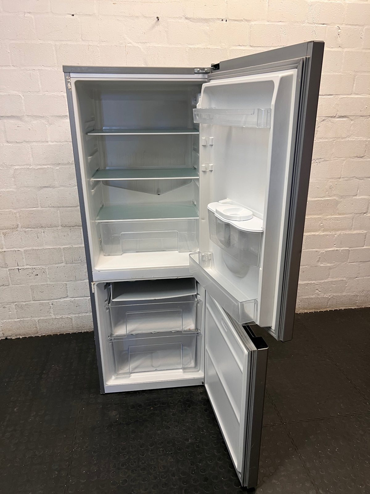 KIC Silver Fridge Freezer with Water Dispenser – side view