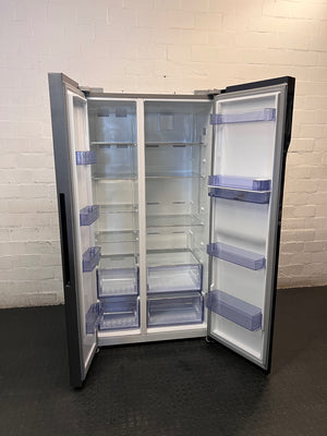 Defy Silver Side-by-Side Fridge with Water Dispenser – side view