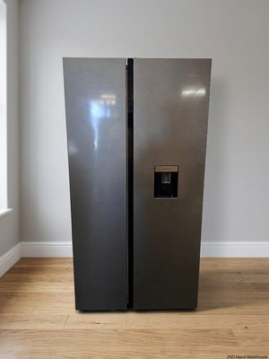 Defy Silver Side-by-Side Fridge with Water Dispenser – styled product image