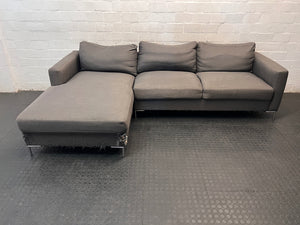 Dark Grey L-Shape Couch with Chrome Legs – main front view