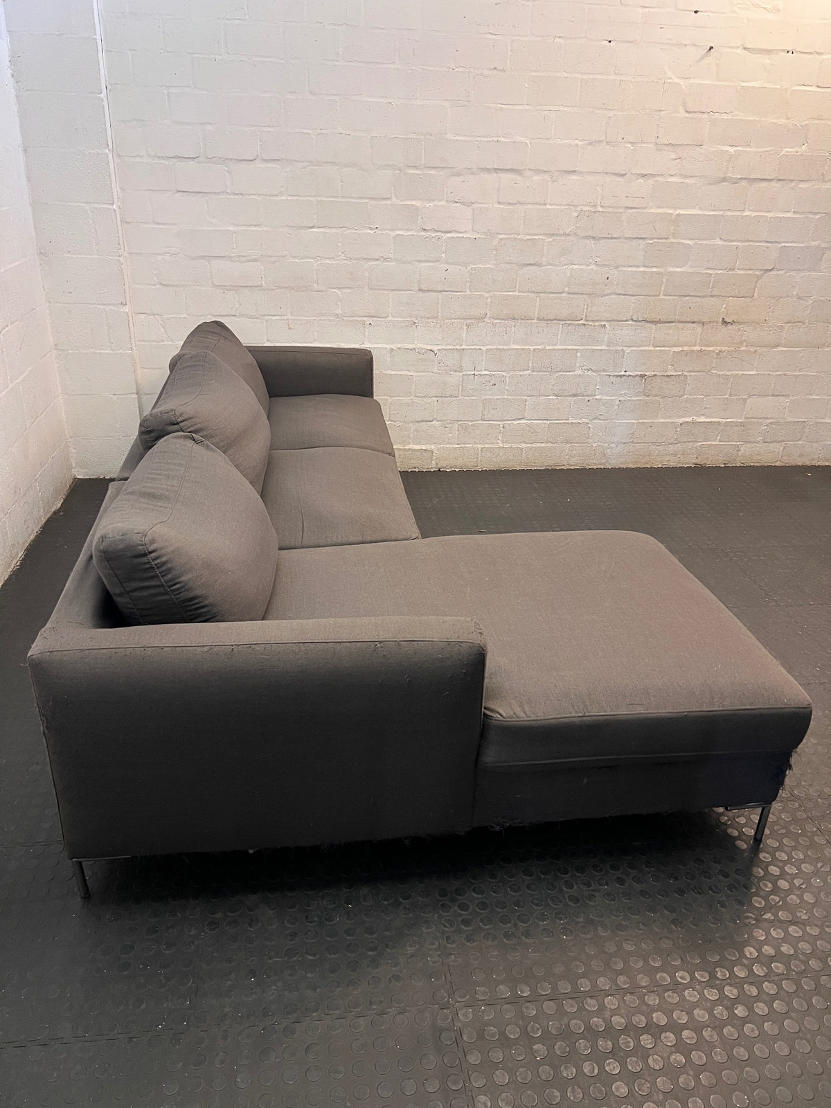 Dark Grey L-Shape Couch with Chrome Legs – top view