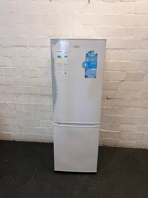 Defy White Freestanding Fridge Freezer — Non-Cooling with Structural and Shelf Damage – main front view