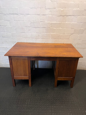 Vintage Brown Wooden Twin Pedestal Office Desk – back view