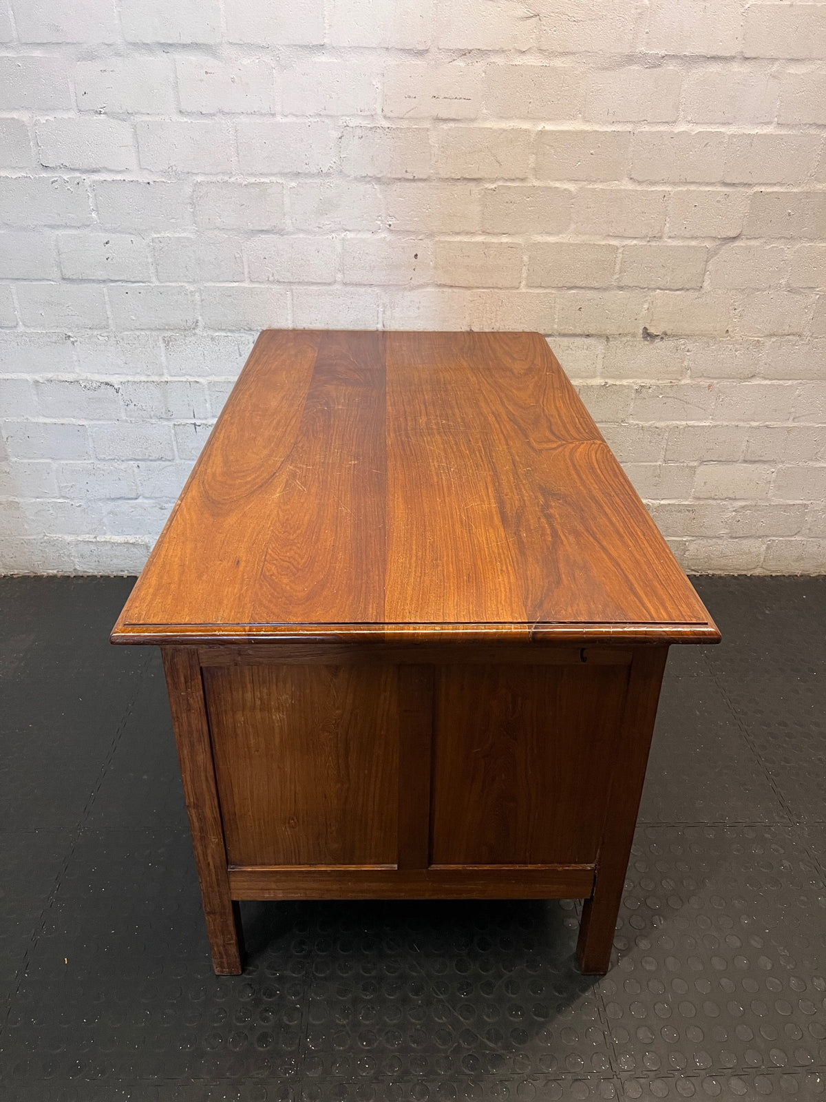 Vintage Brown Wooden Twin Pedestal Office Desk – condition detail