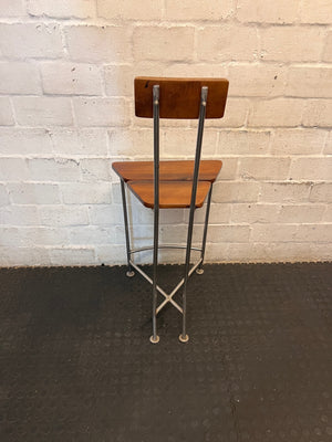 Wooden and Chrome Bar Stool with High Backrest – back view