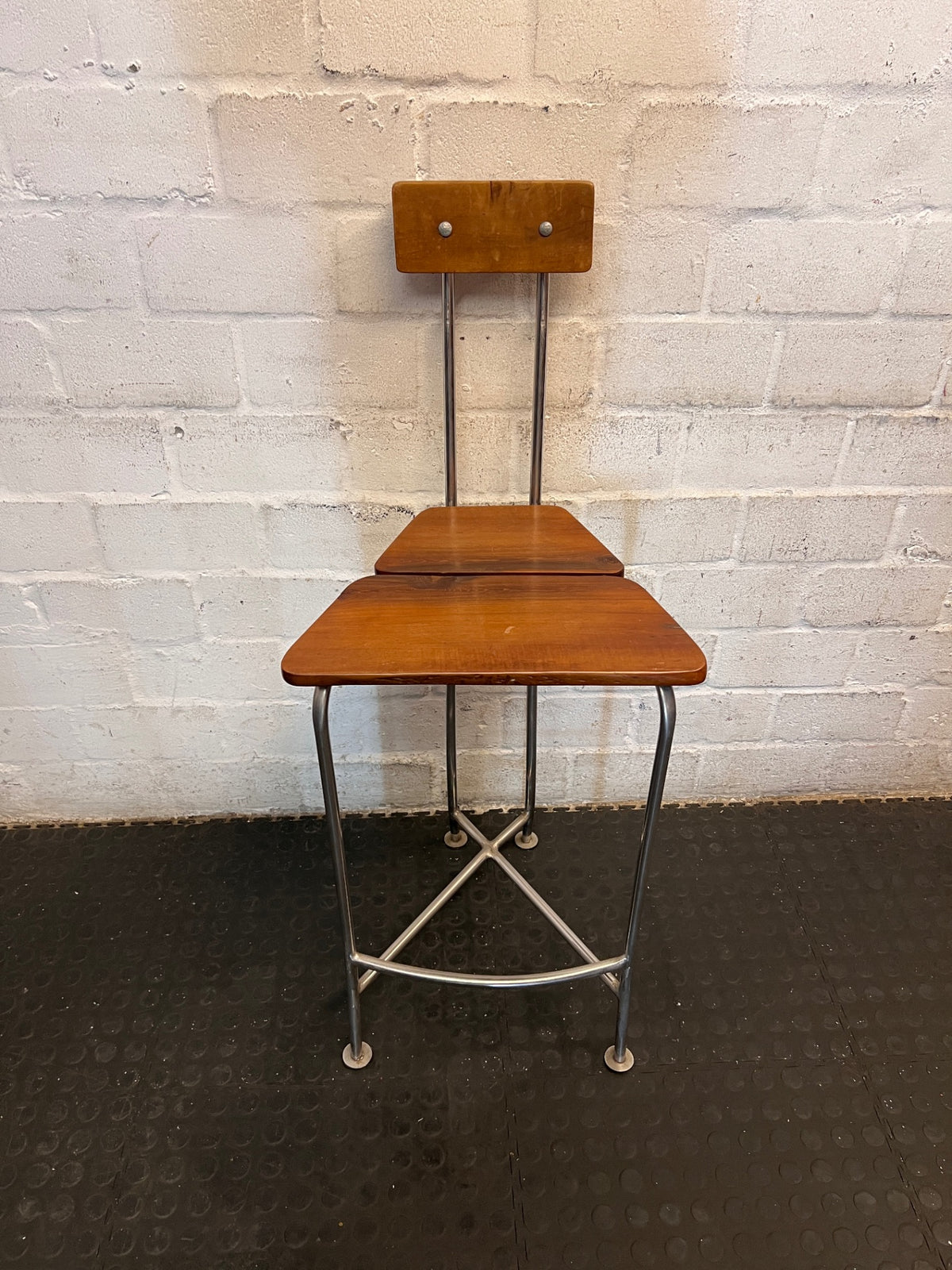Wooden and Chrome Bar Stool with High Backrest – main front view