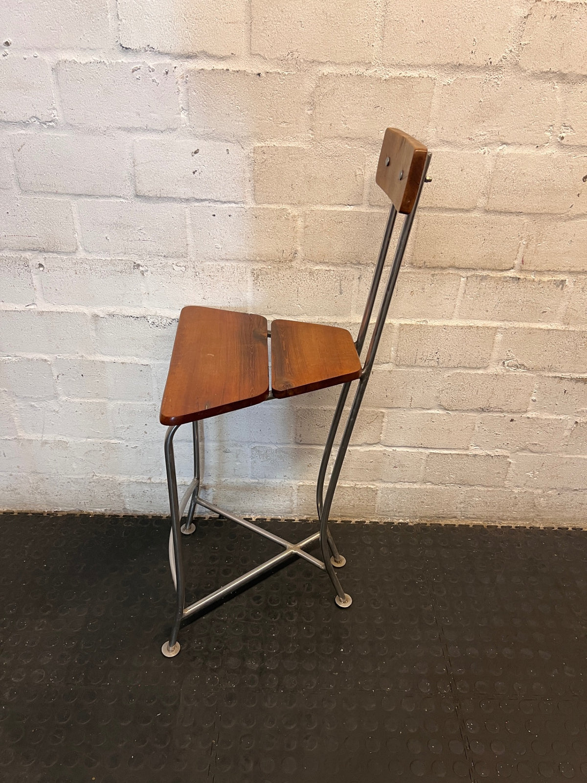 Wooden and Chrome Bar Stool with High Backrest – side view