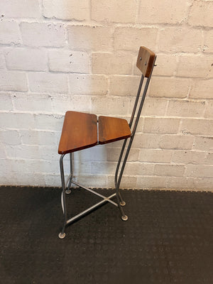 Wooden and Chrome Bar Stool with High Backrest – side view