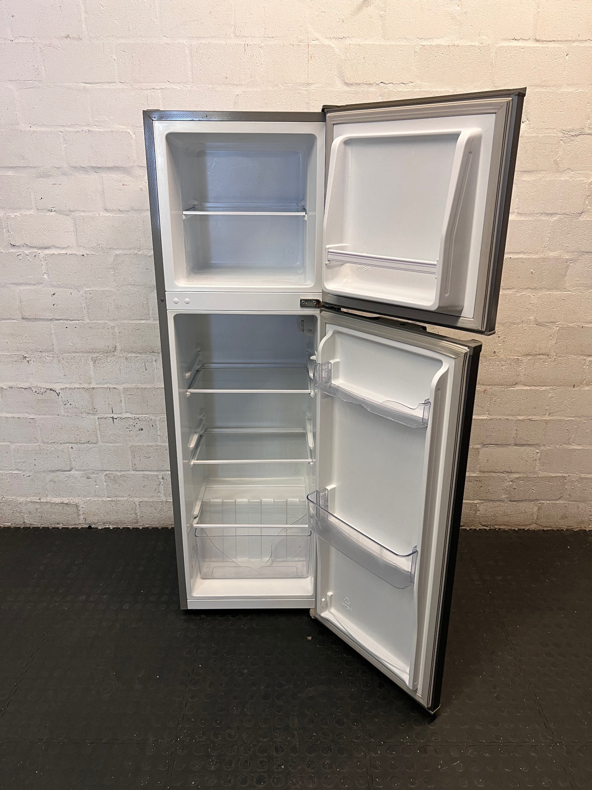 Hisense Silver Top-Mount Fridge Freezer — Working Well with External Damage – side view