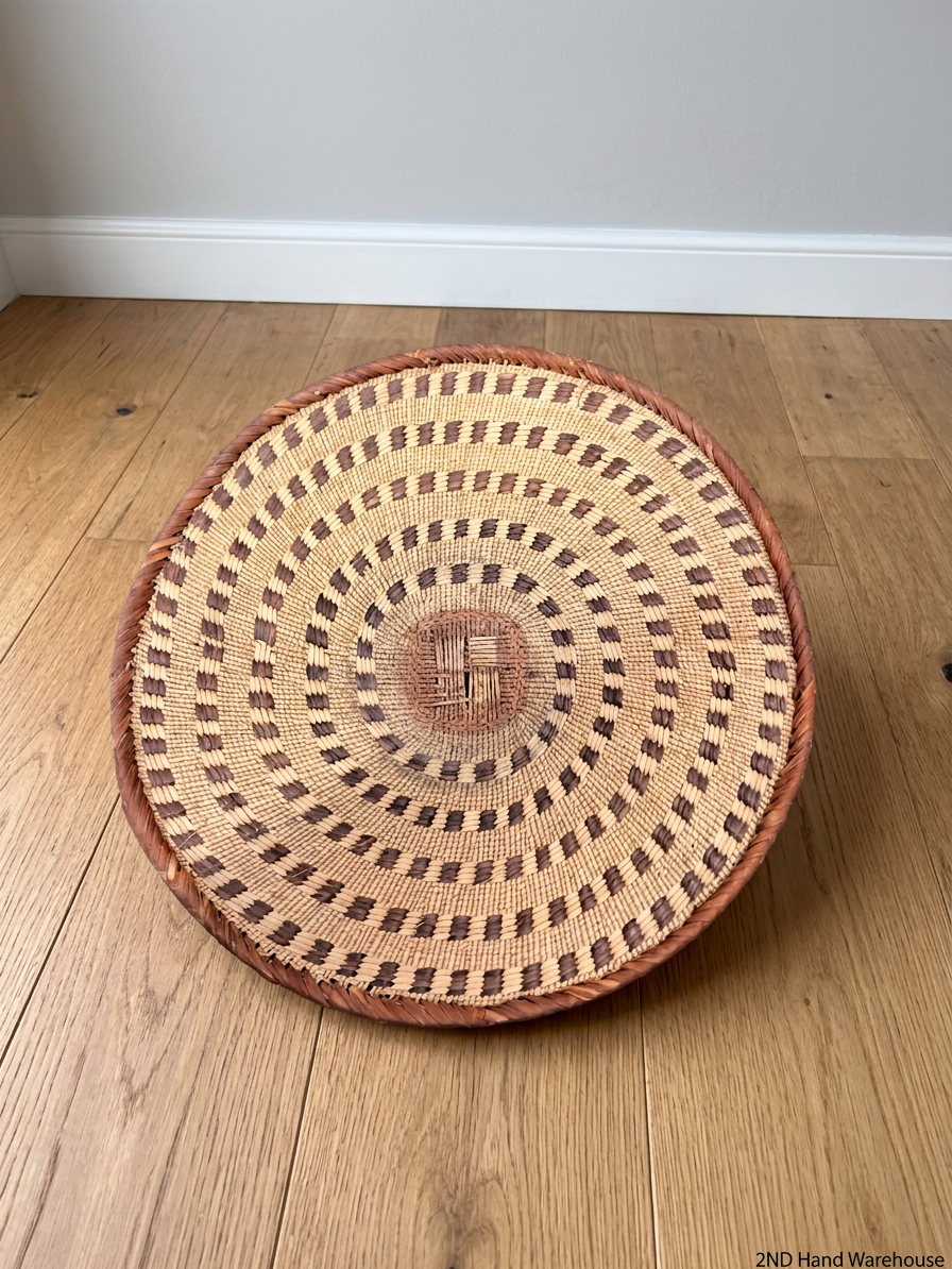 Woven Grass Decorative Basket with Spiral Pattern – styled product image