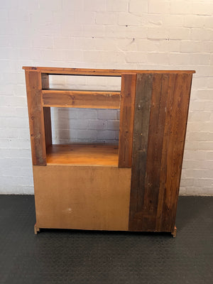 Oregon Pine TV Unit with Glass Display Cabinet – back view