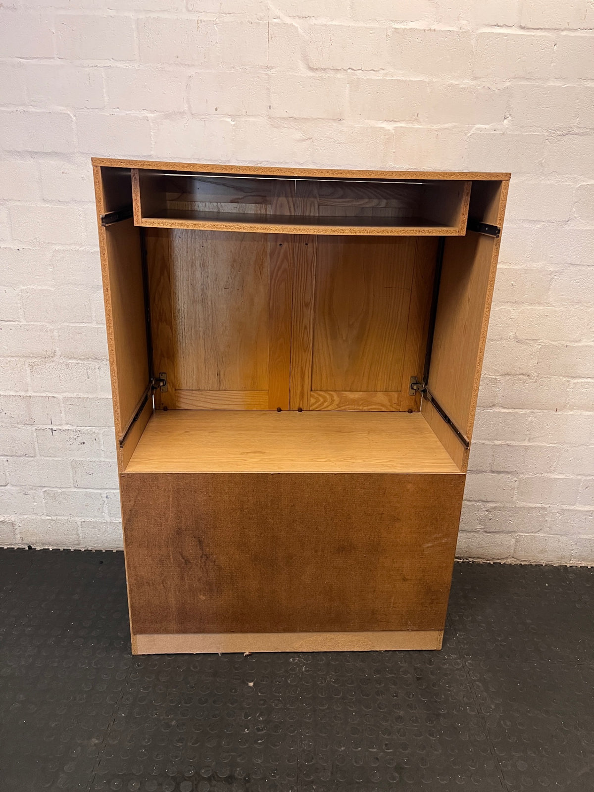 Wooden Wall Unit with Recessed Panel Doors – back view