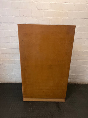 Oak Finish Glass Door Display Cabinet with Pigeon Holes – back view