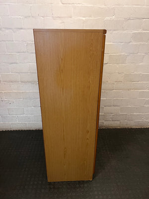 Oak Finish Glass Door Display Cabinet with Pigeon Holes – top view