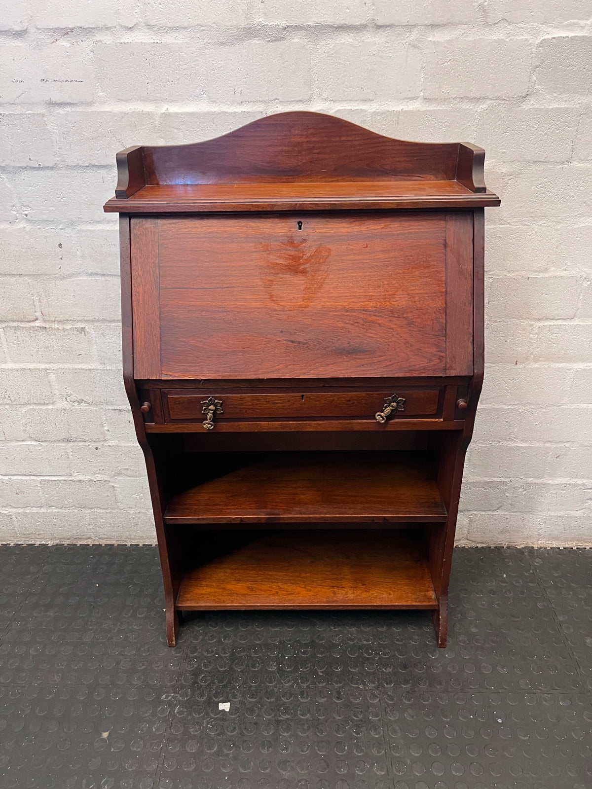 Vintage Style Dark Brown Writing Bureau with Shelves – main front view