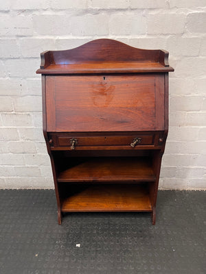 Vintage Style Dark Brown Writing Bureau with Shelves – main front view