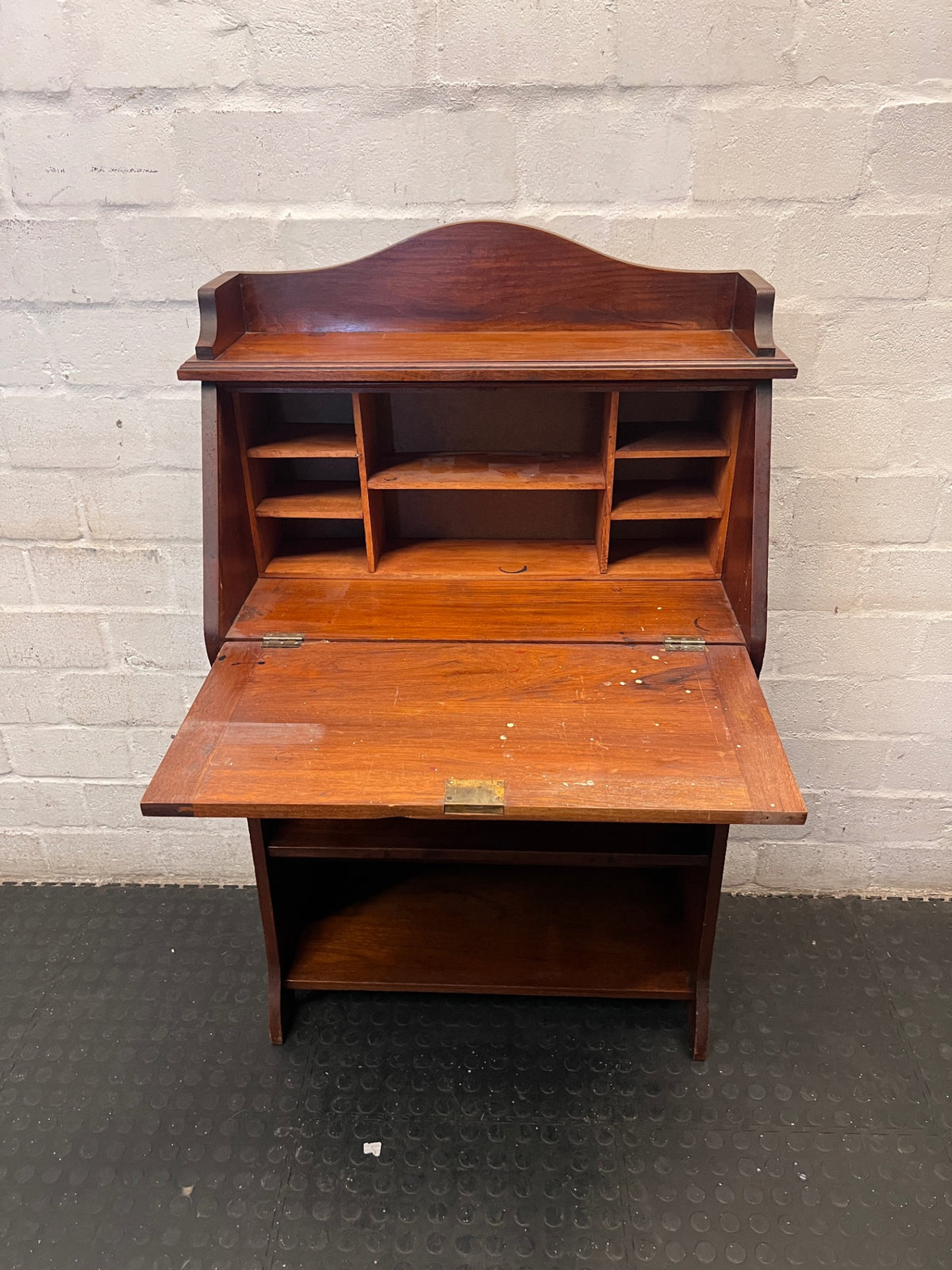 Vintage Style Dark Brown Writing Bureau with Shelves – side view