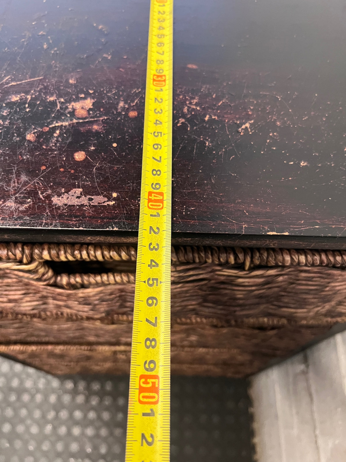 Dark Brown Wooden Chest with 4 Woven Rattan Drawers – depth measurement