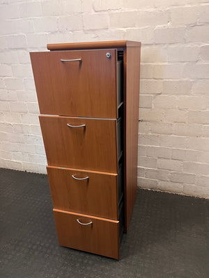 4-Drawer Oak Veneer Filing Cabinet with Silver Handles – side view