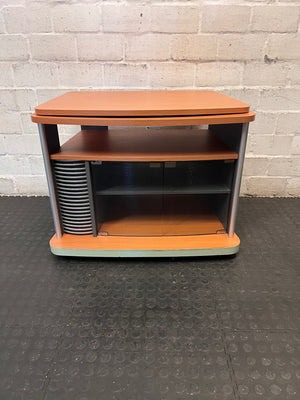 Brown Mobile TV Unit with Swivel Top and Media Rack – main front view
