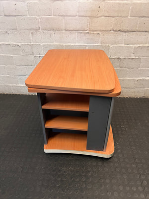Brown Mobile TV Unit with Swivel Top and Media Rack – top view