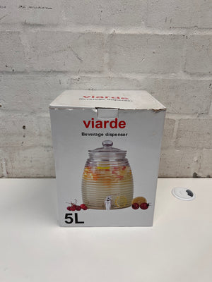 Ribbed Glass Beverage Dispenser with Lid – back view