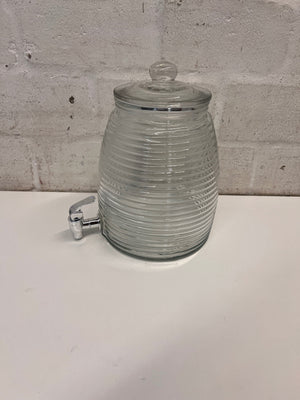 Ribbed Glass Beverage Dispenser with Lid – side view