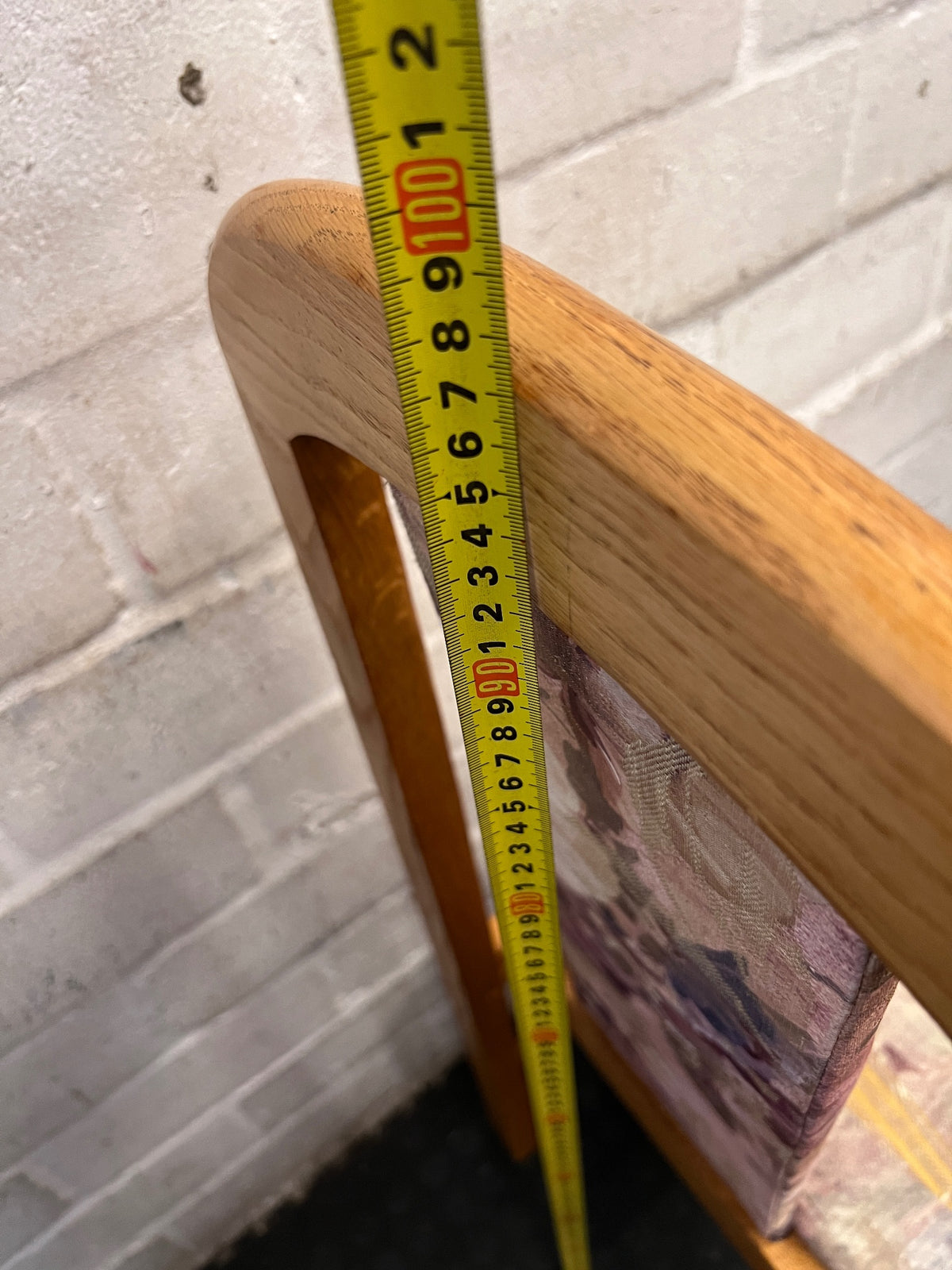 Oak-Toned Dining Chair with Floral Upholstery – height measurement