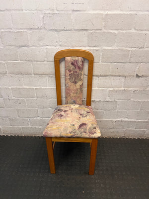 Oak-Toned Dining Chair with Floral Upholstery – main front view