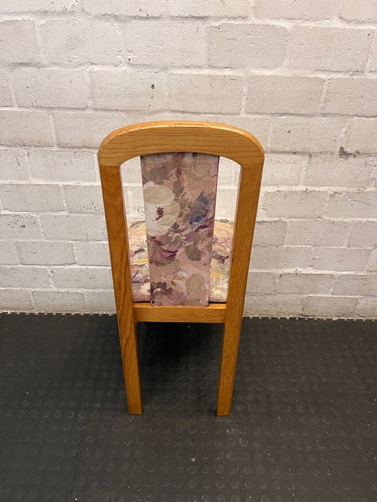 Oak-Toned Dining Chair with Floral Upholstery – top view