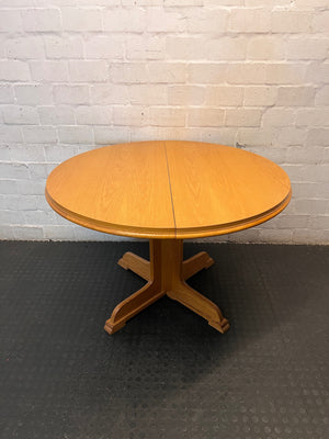 Round Wood-Finish Pedestal Dining Table – main front view