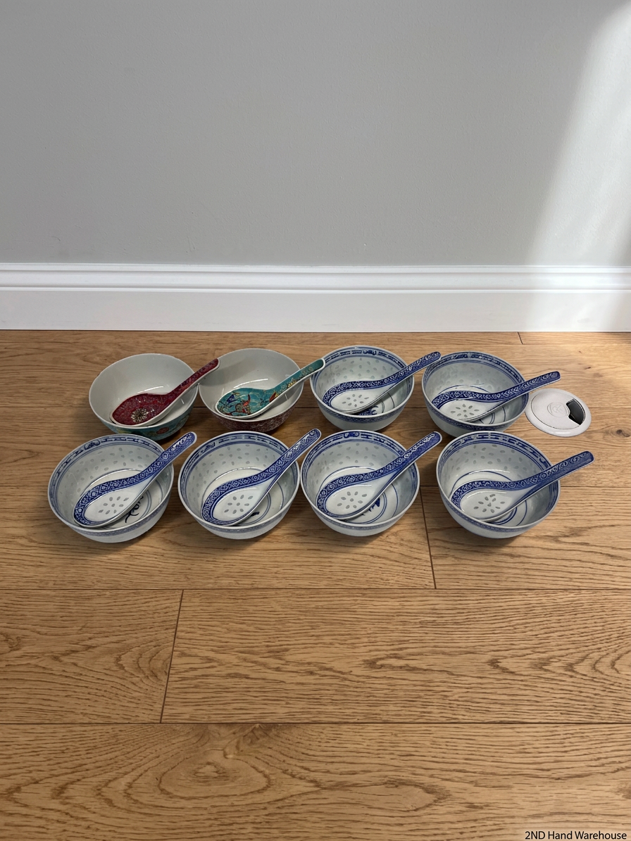 Ceramic Chinese Rice Bowl with Matching Spoon – styled product image