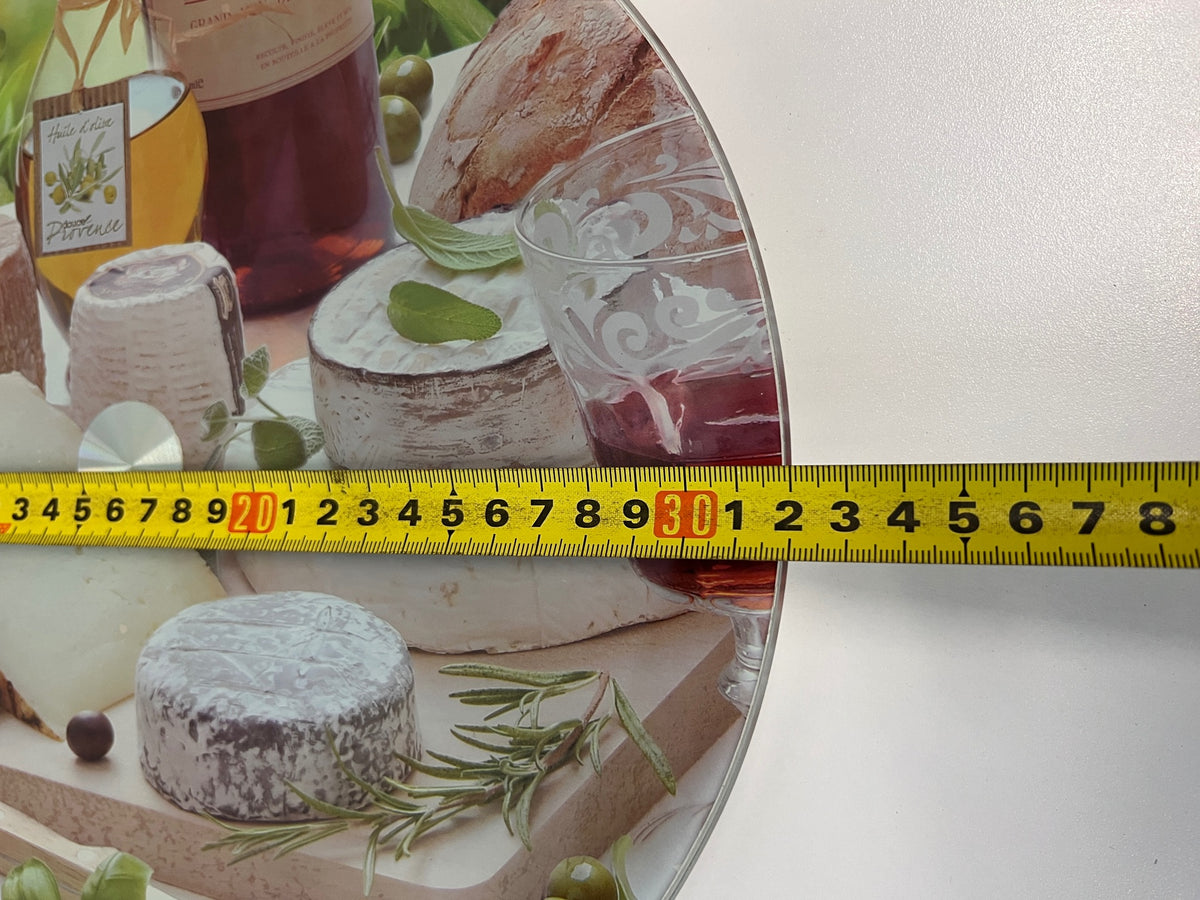 Circular Glass Rotating Cheese Server with Herb Print – depth measurement