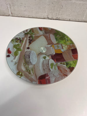 Circular Glass Rotating Cheese Server with Herb Print – side view
