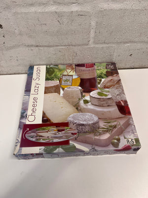 Circular Glass Rotating Cheese Server with Herb Print – top view
