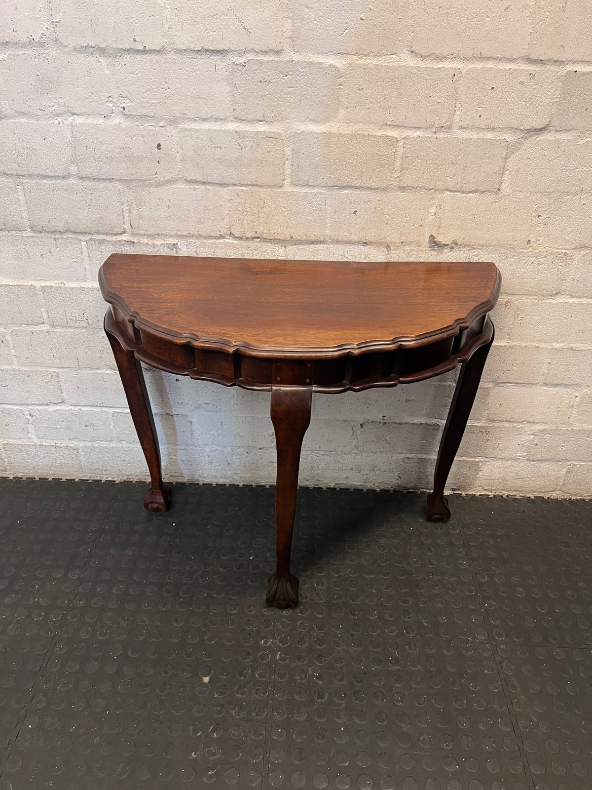 Half-Moon Imbuia Console Table with Ball and Claw Feet – main front view