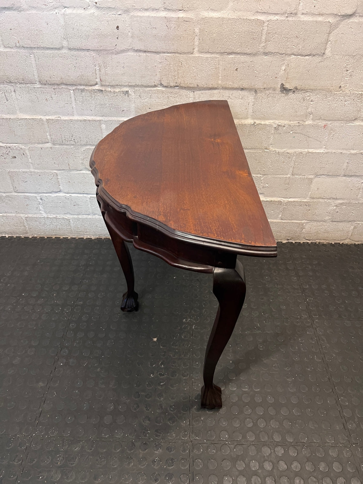 Half-Moon Imbuia Console Table with Ball and Claw Feet – side view