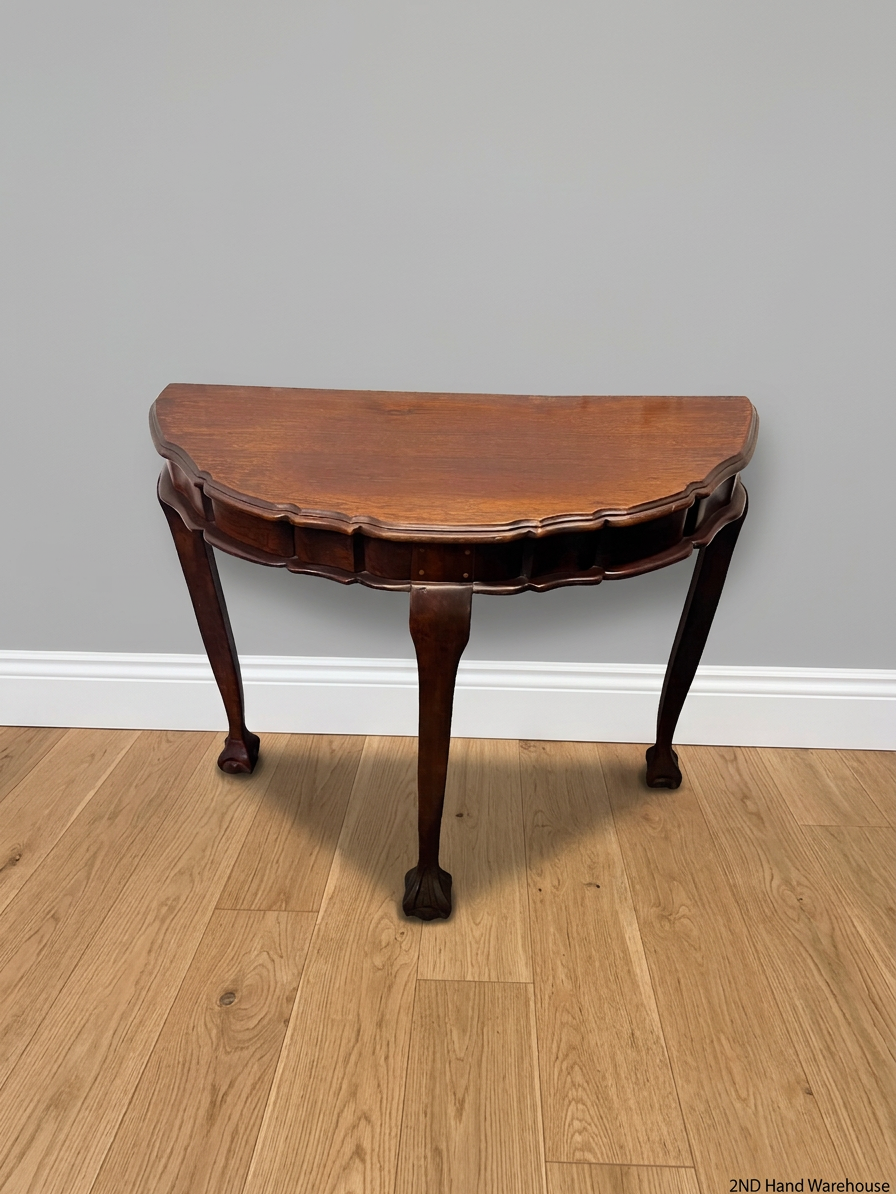Half-Moon Imbuia Console Table with Ball and Claw Feet – styled product image