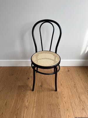 Black Bentwood Style Dining Chair with Woven Seat – styled product image